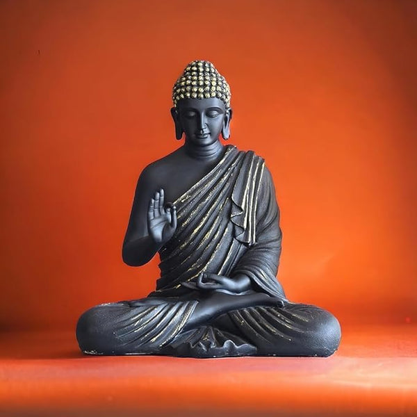 Buddha Sculpture 2 Feet High Glossy Black Antique