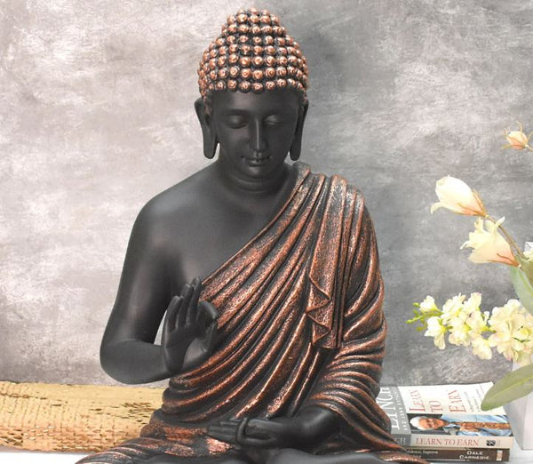 SWARNHOUSE DECORS® 2 FEET SERENE BLESSING BUDDHA : COPPER & BLACK