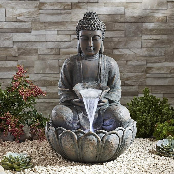 Buddha Fountain Sculpture 2 feet Grey Antique