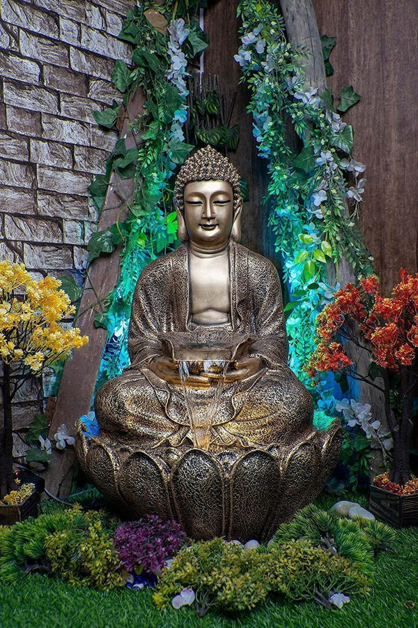 Swarnhouse Buddha Fiber Water Fountain Large for Home, Office & Garden Decor ( 3FT)