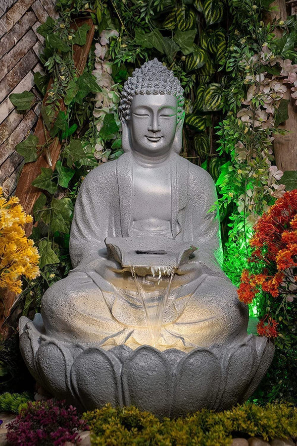 Swarnhouse Buddha Fiber Water Fountain Large for Home, Office & Garden Decor ( 3FT ) Grey