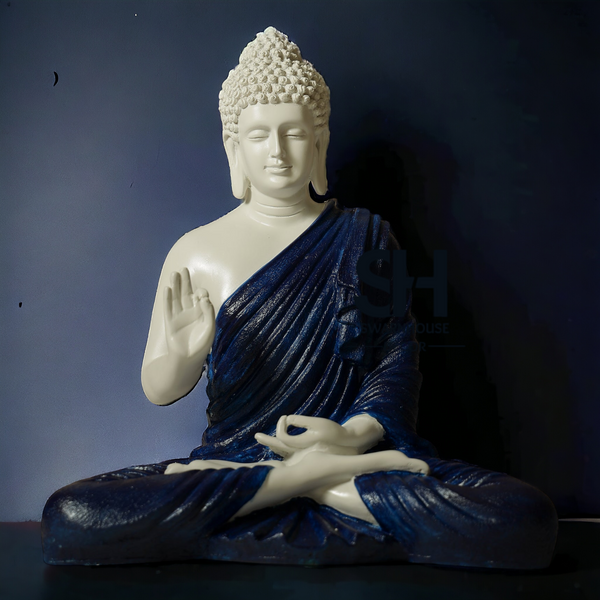 Buddha Sculpture White Blue