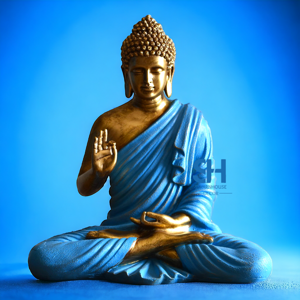 Buddha Sculpture Blue Golden