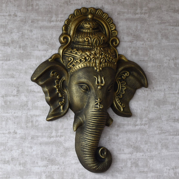 Ganesha Face Wall Green Antique